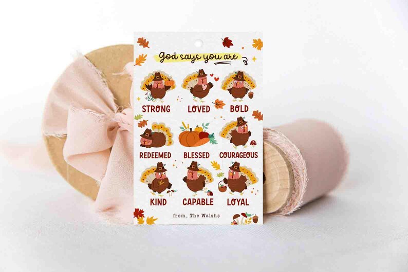 God Says You Are Religious Thanksgiving Gift Tag Printable INSTANT DOWNLOAD Christian Affirmation Tags Fall Appreciation Sunday School