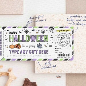 Halloween Gift Tag Certificate Template Surprise Experience Ticket Editable Voucher Certificate Fun Coupon for her kids men INSTANT DOWNLOAD