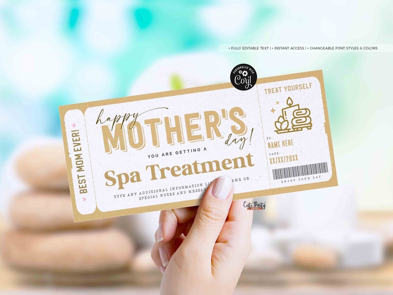 Mother's Day Gift Spa Gift Voucher Certificate, Massage Gift Voucher, Spa Treatment Salon Gift Idea for mom, wife, niece INSTANT DOWNLOAD