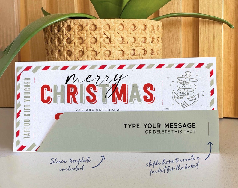 EDITABLE Christmas Tattoo Gift Voucher Template , Tattoo Gift idea, Printable Tattoo Gift Certificate, Birthday ticket INSTANT DOWNLOAD