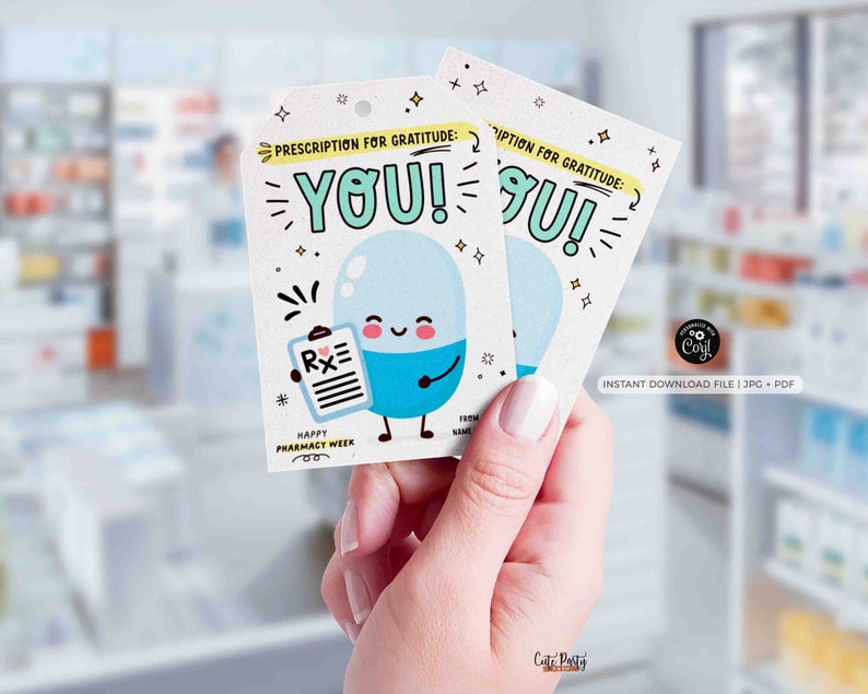 Pharmacy Week Appreciation Gift Tag INSTANT DOWNLOAD Printable RX Pharmacy Tech Thank You Gift Tag Editable Gift for Pharmacist appreciation