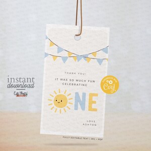Little Sunshine Birthday Boy favor tag, INSTANT DOWNLOAD 446