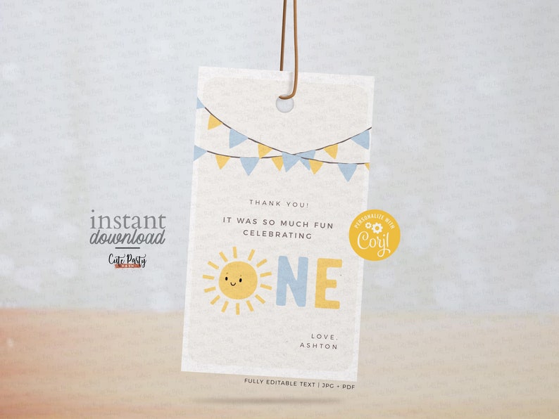Little Sunshine Birthday Boy favor tag, INSTANT DOWNLOAD 446
