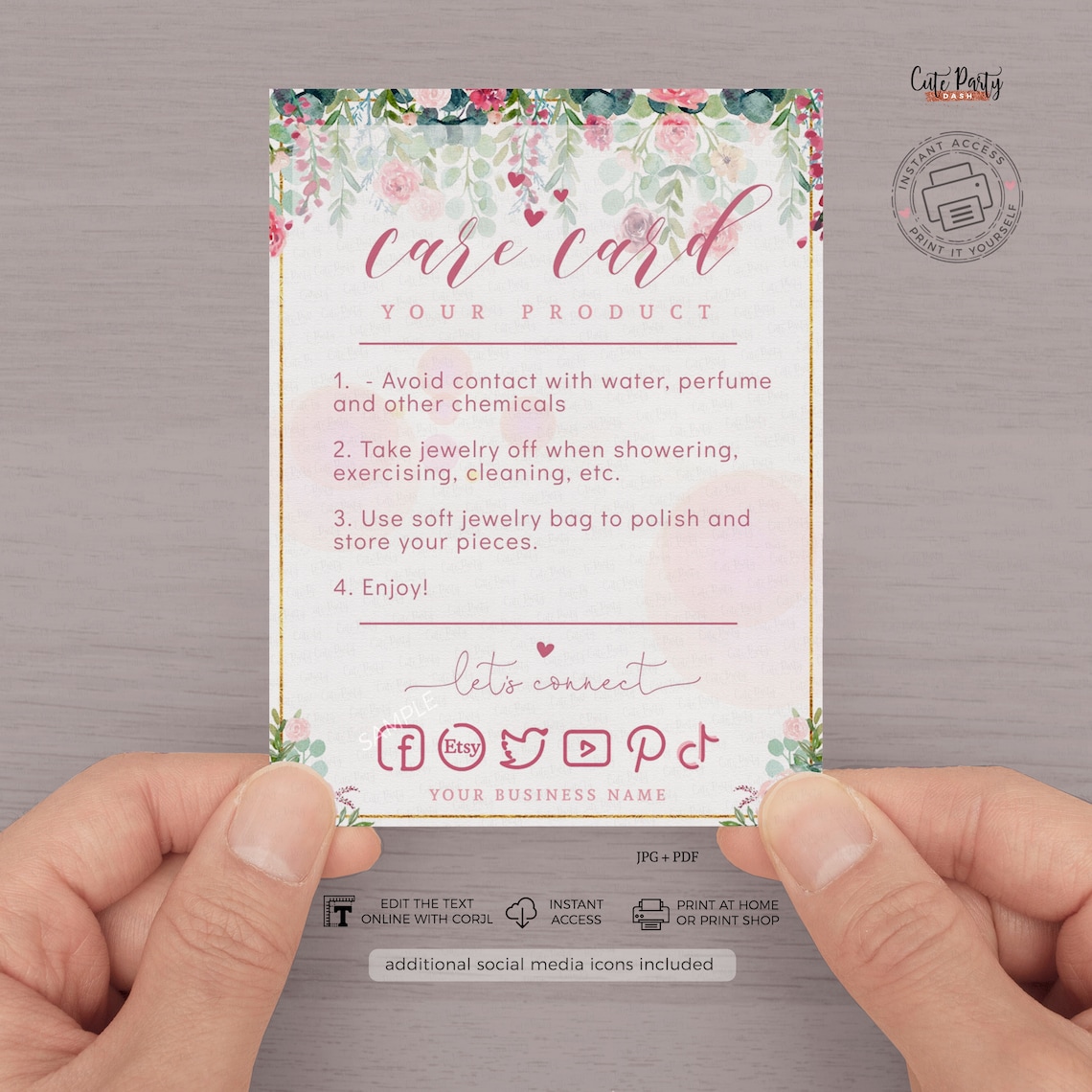 Greenery Pink and Gold Floral Order Form Template Editable Etsy
