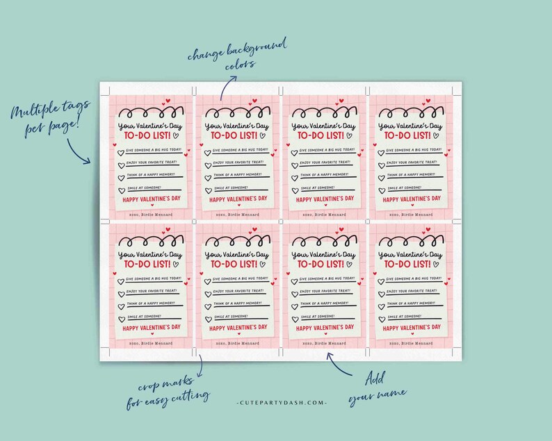 Valentine’s Day To-Do List Classroom Valentine Kids Tag Printable INSTANT DOWNLOAD Happy Valentine's Day EDITABLE gift tag