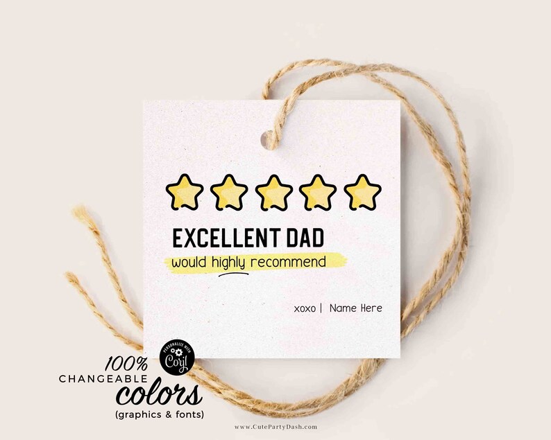 Funny Fathers Day Card Printable Excellent Dad 5 Star Review Happy Father's Day Tag Editable gift for new dad INSTANT DOWNLOAD