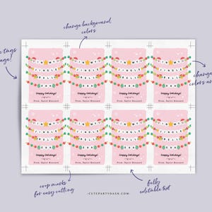 May include: Printable Christmas gift tags with a pink background and a garland of jingle bells with the text "Jingle My Bells Era!" and "Happy Holidays! From: Taylor Maynard".