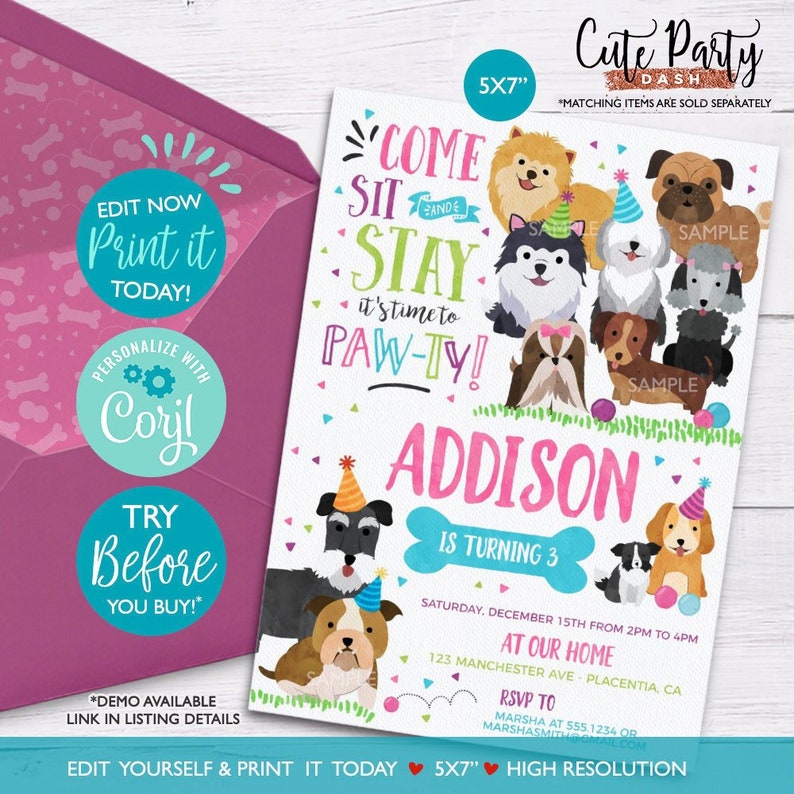 INSTANT DOWNLOAD EDITABLE Puppy Birthday Invitation Pet | Etsy
