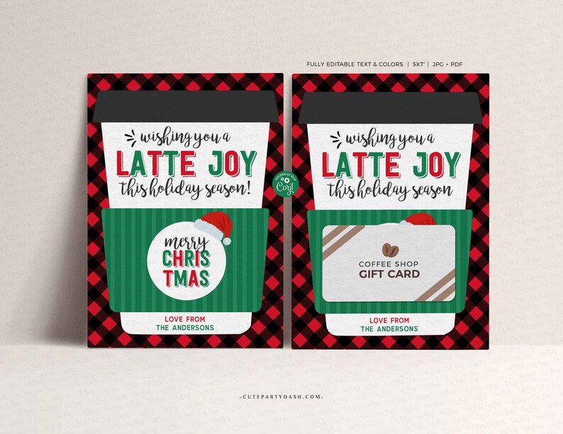 Editable Christmas Wishing you a latte joy this holiday season Coffee Gift Card Holder, Teacher Thanks a Latte Gift card , INSTANT DOWNLOAD