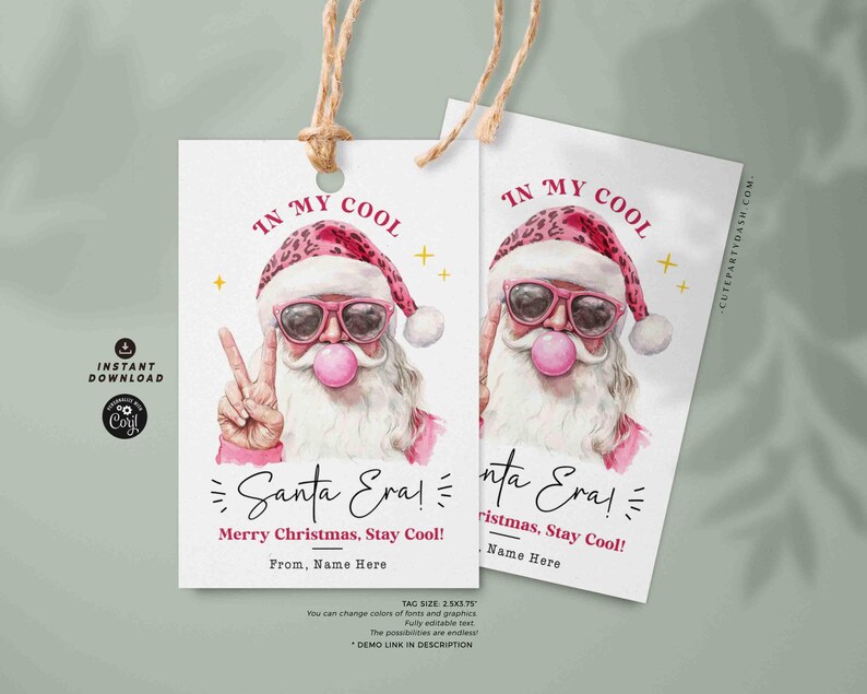 In My Christmas Era Trendy Gift Tag Printable INSTANT DOWNLOAD In My Cool Santa Era Christmas Gift Tag – Trendy Holiday Tag for Fun Gifting