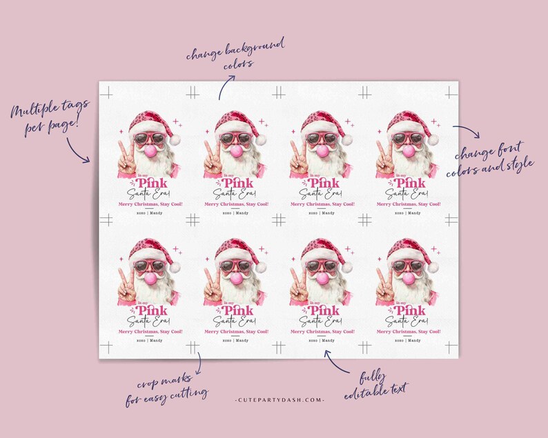 In My Pink Santa Era Christmas Gift Tag Printable INSTANT DOWNLOAD Trendy Retro Christmas Gift Tag –  Cool Santa Holiday Tag for Fun Gifting
