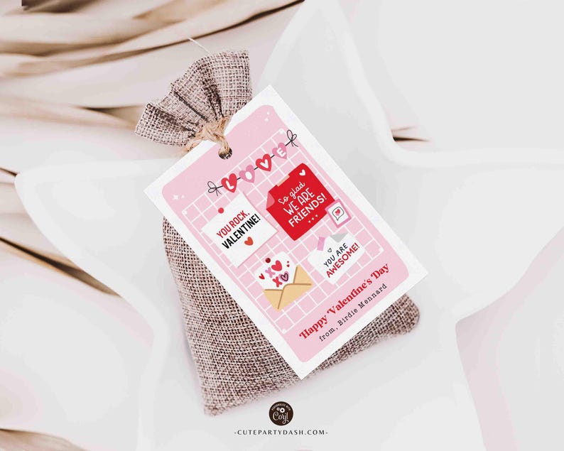 Happy Valentine's Day Classroom Valentine Kids Tag Printable INSTANT DOWNLOAD Teacher Valentines Notes Gift Coworker Team  EDITABLE gift tag