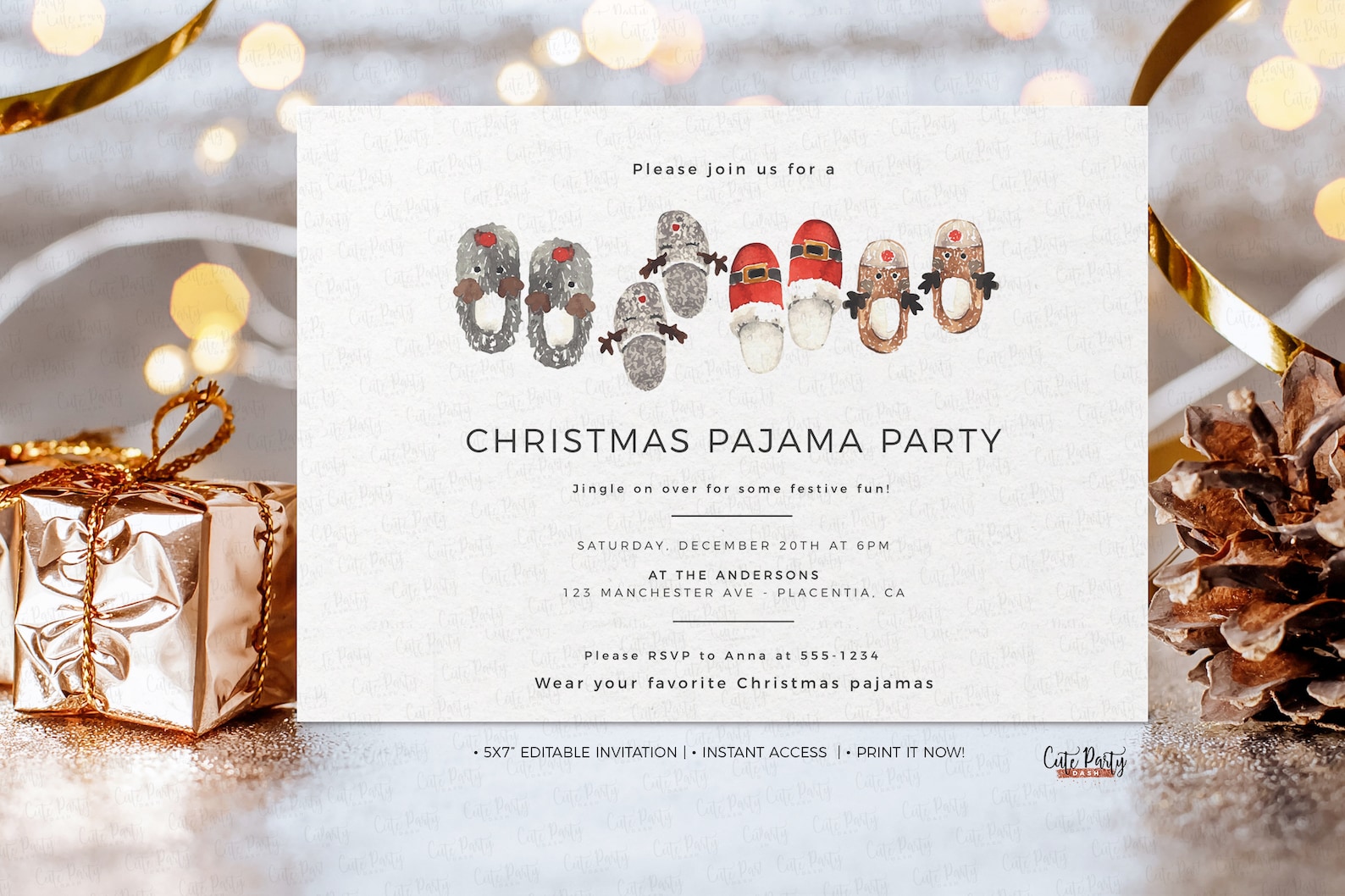 Christmas Pajama Party Invitation Editable Printable Holiday - Etsy