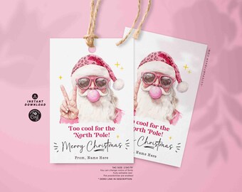 Pink Santa Gift Tag: Editable Retro Christmas (Digital Download)