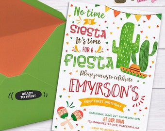 Fiesta Birthday invitation DIY printable Fiesta invitation Fiesta Birthday invite Fiesta party invitation Watercolors No time to siesta