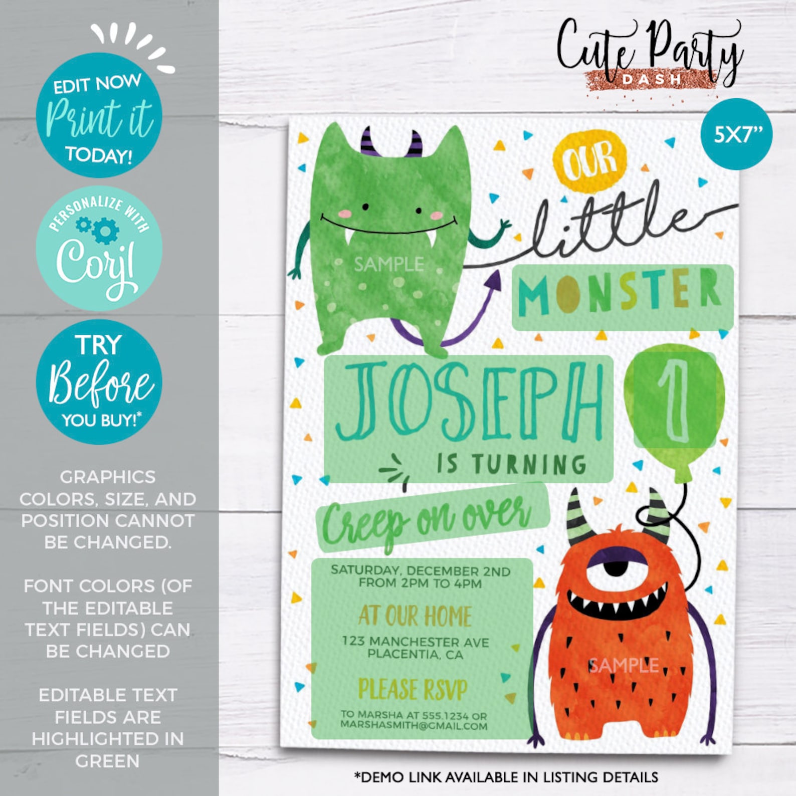 INSTANT DOWNLOAD EDITABLE Little Monster Birthday - Etsy