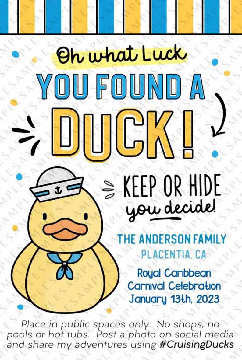 Editable You've been Ducked Tag, Cruising Ducks Tag, Cruise ship rubber ducks Game Printable Tag, Duck Favor #cruisingducks