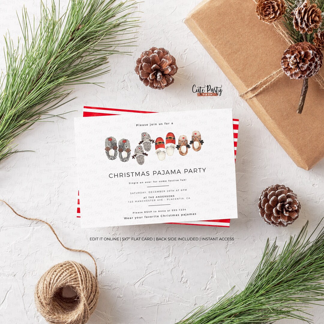Christmas Pajama Party Invitation Editable Printable Holiday - Etsy