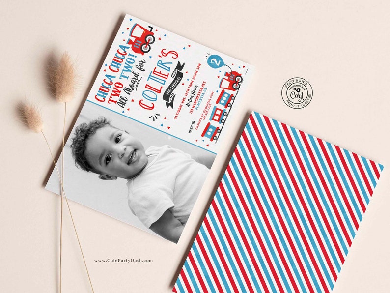 EDITABLE Chugga Chugga Choo choo Train Birthday Party Photo invitation Template, Second Birthday two two INSTANT DOWNLOAD Train Invite 386
