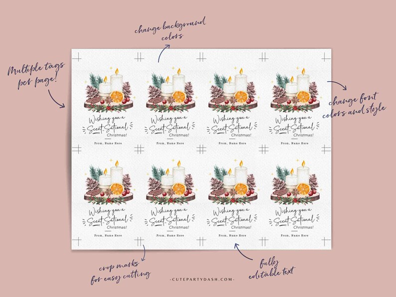 Wishing you a SCENTsational Christmas Tag INSTANT DOWNLOAD Editable Printable Happy Holidays gift Tag Candle Christmas gift for her