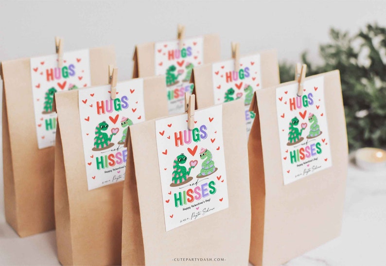 Hugs and Hisses Snake Valentine's Day Treat Tag, Non-Candy Valentine gift tag, Preschool Valentines Classroom Tag, INSTANT DOWNLOAD EDITABLE