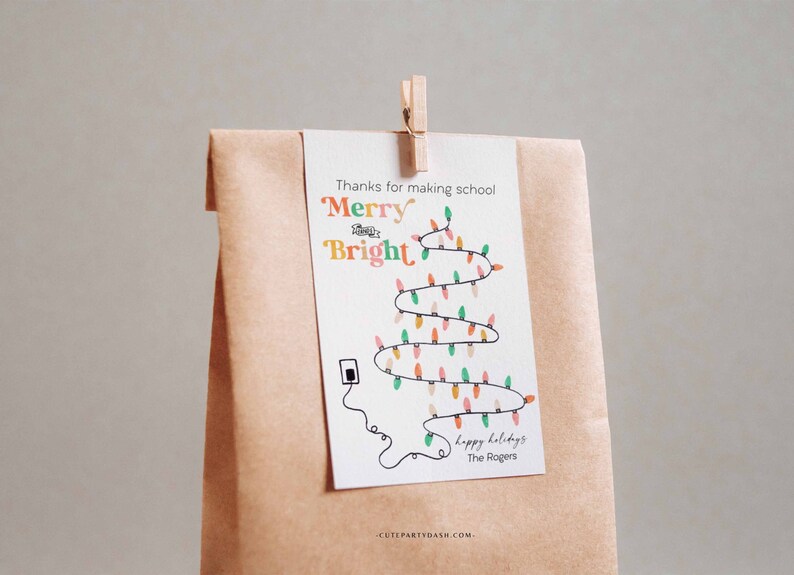 Thanks for making school Merry and Bright Christmas Gift Tag, Holiday Appreciation Gift Tags, Staff Teacher