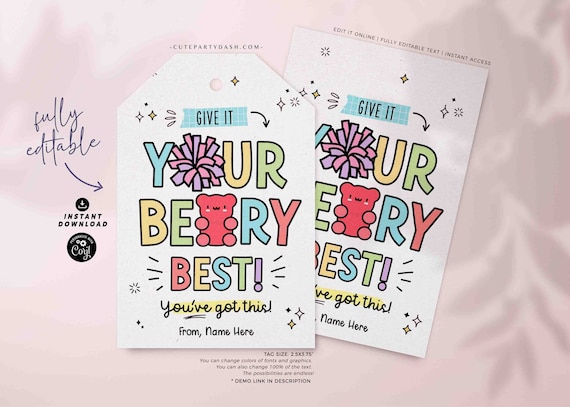 Gummy Bear Good Luck Tag Printable: Team Cheerleader Gift (INSTANT DOWNLOAD)