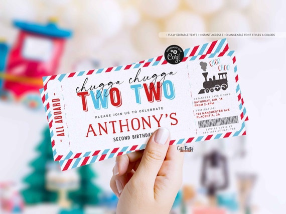 Train Ticket Birthday Invitation, Editable Choo Choo Boarding Pass (Digital Download)