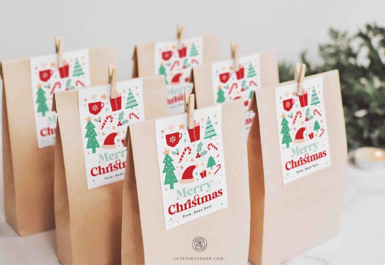 Editable Merry Christmas gift tags printable INSTANT DOWNLOAD Editable Retro Happy Holidays gift Tag Minimal Merry Christmas gift for
