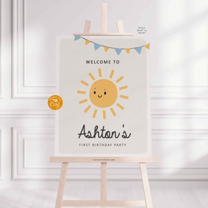 Little Sunshine Birthday Boy invitation, Printable Editable invite, Boho Sun Little Sunshine First birthday party, INSTANT DOWNLOAD