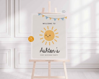 Sunshine Birthday Welcome Sign: Boho Sun Party Decor (Digital Download)