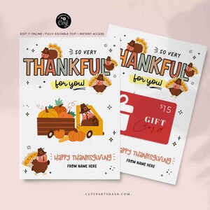 Thanksgiving Thankful for you Coffee Gift Card Holder Printable INSTANT DOWNLOAD Editable Teacher Thanks a Latte Gift card holder template