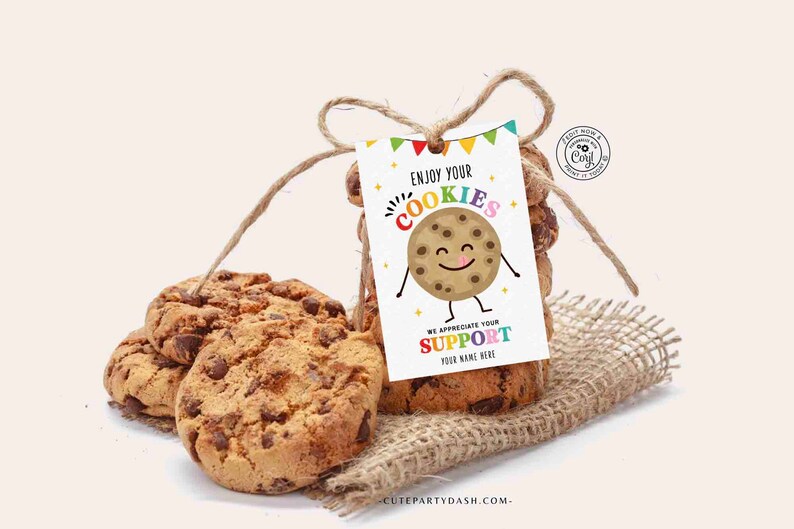 Editable Enjoy your Cookies Gift Tag, Cookie Thank You Tags, Printable Marketing Fundraising, Teacher Appreciation Week, INSTANT DOWNLOAD