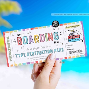 Cruise Boarding Pass Vacation Ticket Gift Voucher, Editable Gift Ticket Template, Surprise Cruise Trip gift ticket, INSTANT DOWNLOAD