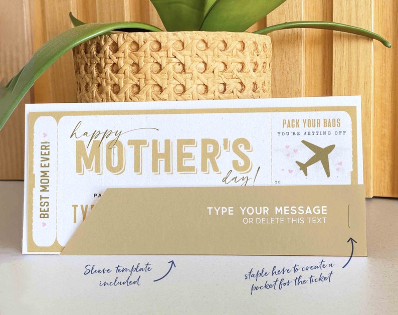 Mother's Day Gift Boarding Pass Trip Voucher Template, Editable Fake Airplane Surprise Trip gift ticket Travel mom, grandma INSTANT DOWNLOAD