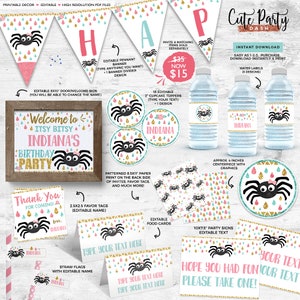 Editable Itsy Bitsy spider First birthday Girl Party decor