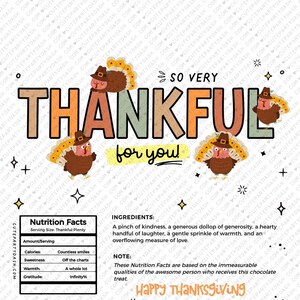 Thankful for you Chocolate Wrapper INSTANT DOWNLOAD Fall Appreciation Gift EDITABLE Candy Bar Label Thanksgiving Company Staff Teacher pto