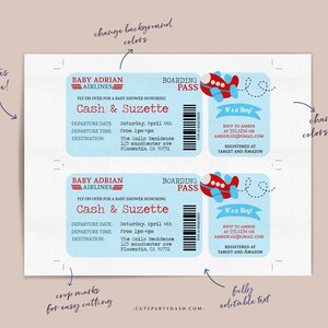 Airplane Baby Shower invite Template Editable Boarding Pass Baby Shower Ticket invitation Printable Baby Boy Shower 213 INSTANT DOWNLOAD