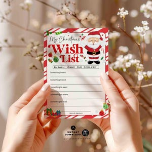Christmas Wish List for kids Printable INSTANT DOWNLOAD Editable Christmas 5x7" Holidays Wish List template Santa Wish List, Letter to Santa