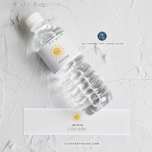 Little Sunshine Boy Birthday Water Bottle Label, Printable Editable Party Favors, Sunshine First birthday Drink Label, INSTANT DOWNLOAD 446