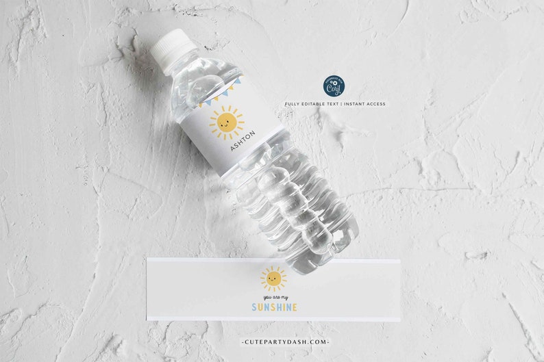 Little Sunshine Boy Birthday Water Bottle Label, Printable Editable Party Favors, Sunshine First birthday Drink Label, INSTANT DOWNLOAD 446