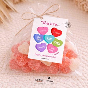 Candy Hearts Valentine's Day Tag Printable, Kids Classroom Exchange, Editable Teacher  Valentine Tag