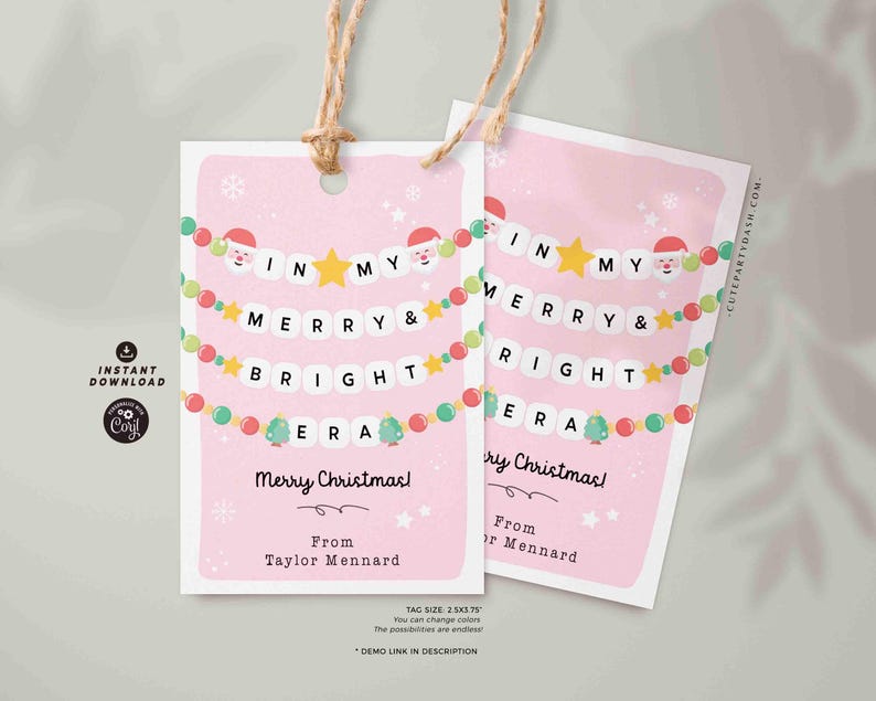 In My Christmas Era Gift Tag Printable INSTANT DOWNLOAD In My Merry & Bright Era Christmas Friendship Bracelet Unique Trendy Holiday Tag for