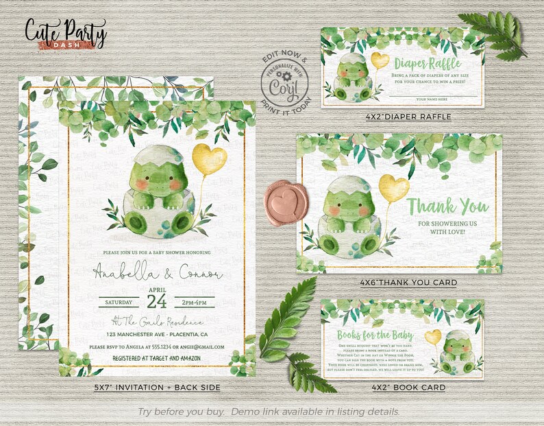 EDITABLE Dinosaur Baby Shower greenery invitation INSTANT DOWNLOAD