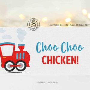 Editable Train Birthday Party Food Card, Choo Choo Party Decor, Food Tent, Place Card, Bag Topper, Label Template, INSTANT DOWNLOAD 386