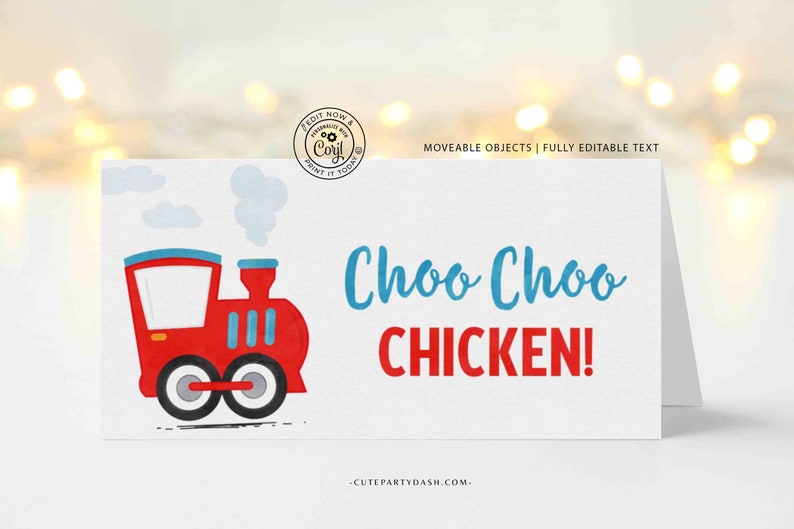 Editable Train Birthday Party Food Card, Choo Choo Party Decor, Food Tent, Place Card, Bag Topper, Label Template, INSTANT DOWNLOAD 386