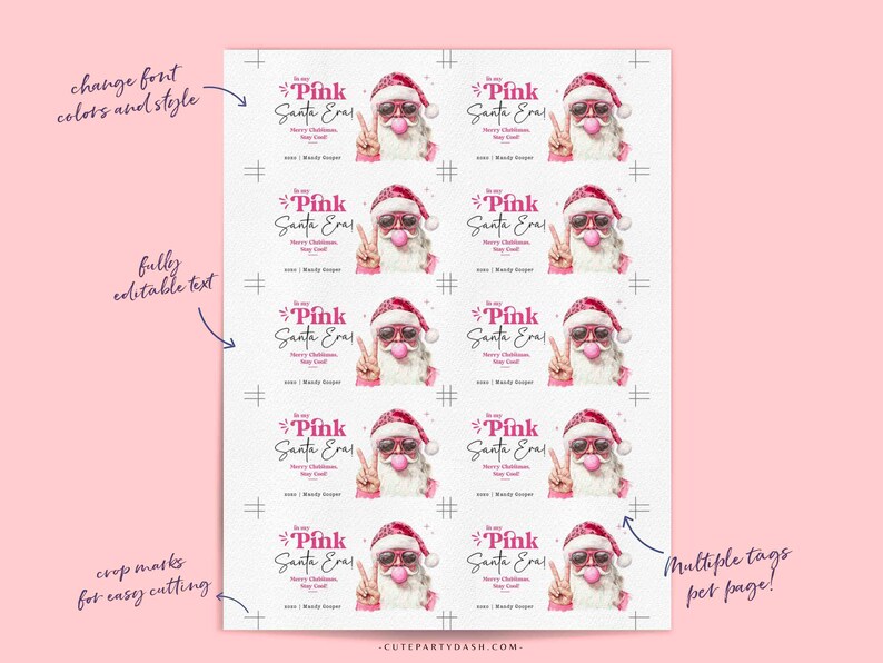 In My Pink Santa Era Christmas Gift Tag Printable INSTANT DOWNLOAD Trendy Retro Christmas Gift Tag –  Cool Santa Holiday Tag for Fun Gifting