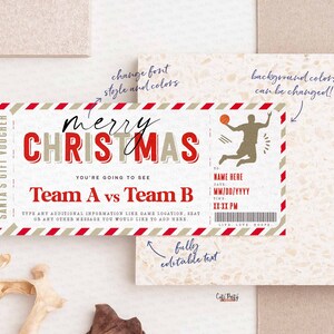 EDITABLE Christmas Basketball Game Ticket Template, Game Ticket Gift ...
