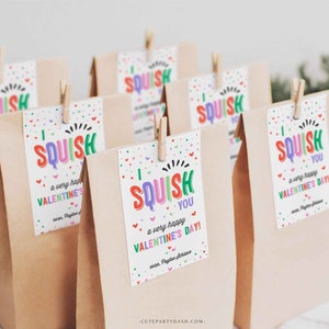 I Squish You a Happy Valentine's Day Treat Tag, Non-Candy Squishy Toy Valentine gift tag, Preschool Classroom Tag, INSTANT DOWNLOAD EDITABLE