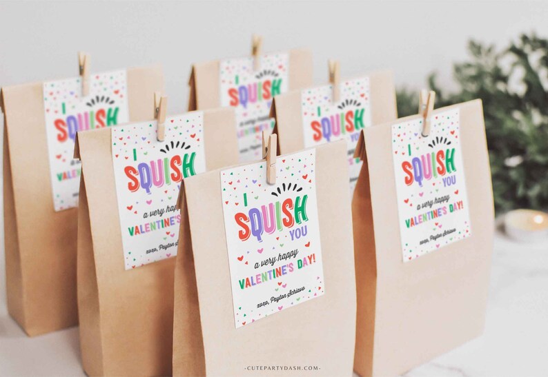 I Squish You a Happy Valentine's Day Treat Tag, Non-Candy Squishy Toy Valentine gift tag, Preschool Classroom Tag, INSTANT DOWNLOAD EDITABLE